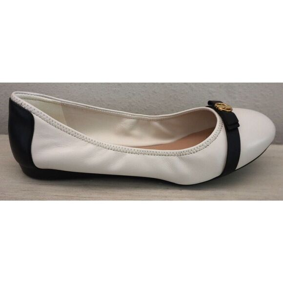 Cole Haan W26820 Women's Sz 9B Ivory/Black Leather Tova Bow Ballet Flats - Picture 8 of 11